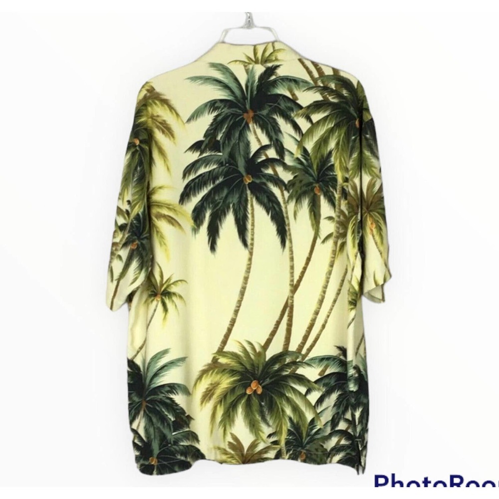 Tommy Bahama Cream Green Palm Tree Print Silk Shirt Men's M Button Down - Picture 2 of 6